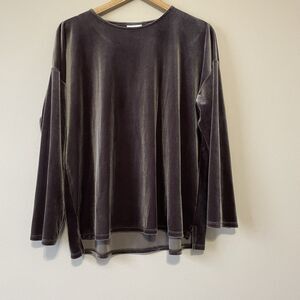 J. Jill  Velvet Top Large Brown Velour Classic Office Casual Soft Classic